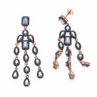 Pendientes Plata Chapada Cobriza Lágrimas Cristal Turmalina Azul, Verde y Rosa Salvatore 234A0037