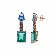 Pendientes Plata Chapada Cobriza Circonitas Verde, Azul y Rosa Salvatore 234A0038