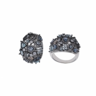 Sortija Plata Rodio Cristales Azules, Melocotón y Circonitas Blancas Bajo Chapado de Rutenio Salvatore 240S0008