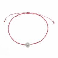 Pulsera Plata Rodio Hilo Rosa y Perla Salvatore 243P0005