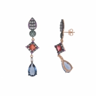 Pendientes Plata Chapada Cobriza Lágrima Ópalo Rosa, Piedra Luna Arcoiris, Lágrima Azul Bajo Rutenio Salvatore 251A0005