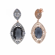 Pendientes Plata Chapada Cobriza Óvalo Cristal Gris y Circonitas Blancas y Amarrillas Bajo Rutenio Salvatore 251A0006