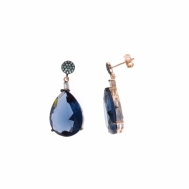 Pendientes Plata Chapada Cobriza Cristal de Pera Zafiro Azul Circonitas Verdes y Blanca Salvatore 251A0012
