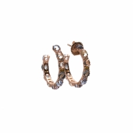 Pendientes Plata Chapada Cobriza Aro Cabujón Cristales Azules y Amarillos Salvatore 252A0018