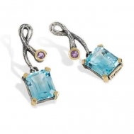 Pendientes Plata Oro Topacio Azul y Amatista Gabriela Styliano BSP1189/B