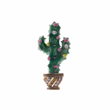 Broche Alta Bisutería Metal Chapado Cactus Verde y Naranja Piedras Multicolor Salvatore 226BM081