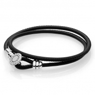 Pulsera Pandora Moments Cuero Doble Negro 597194CBK