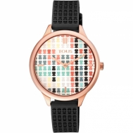 Reloj Tous Señora Tartan Multicolor de Acero Chapado Cobrizo Con Correa de Silicona Negra 900350135