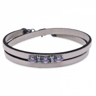 Pulsera Señora Doble Vuelta Cuero, Plata y Circonitas de Colores. Plata de Palo CB113A