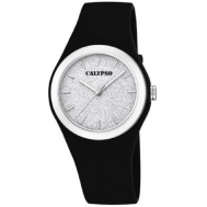 Reloj Calypso Señora Caucho Negro Esfera Purpurina K5752/6