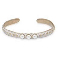 Pulsera Señora Plata, Bronce Blanco y Tres Perlas. Plata de Palo TBF13B1